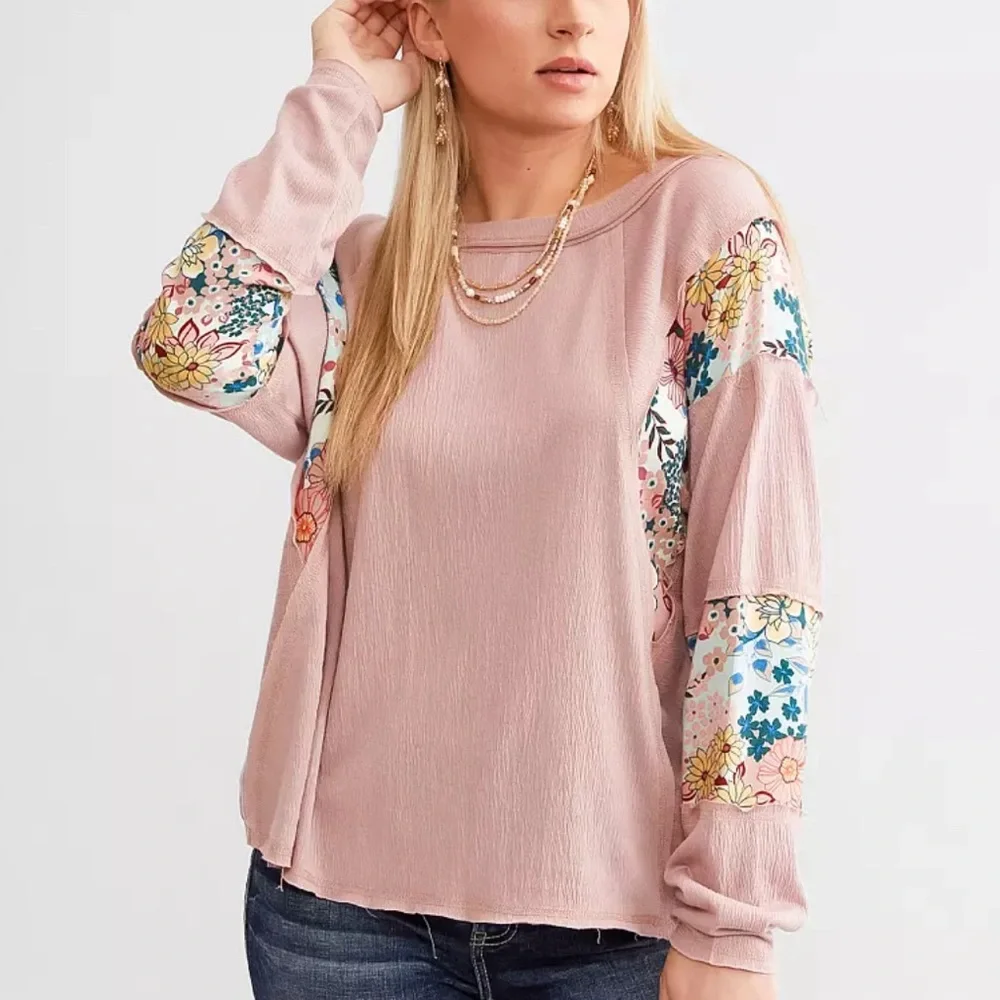 Daytrip Blush Pink Raw Edge Textured Top Lg - Picture 1 of 5